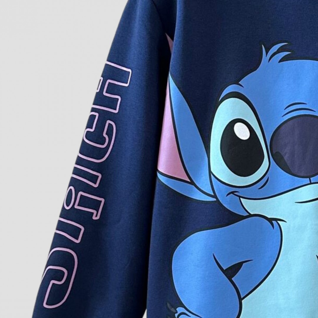 ORİJİNAL DISNEY STITCH BASKILI KAPÜŞONLU SWEATSHIRT ŞARDONLU 55129 MOR