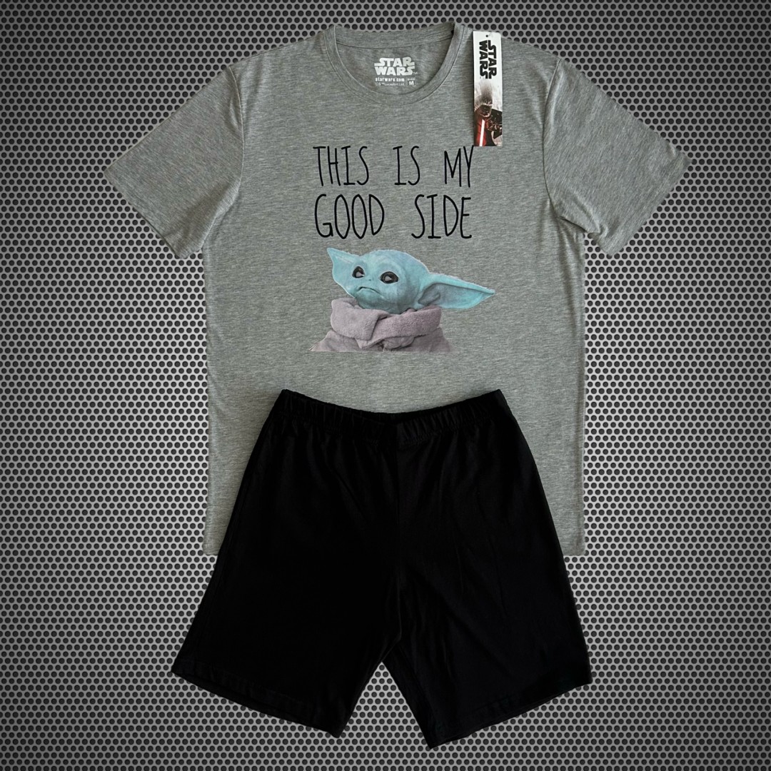 ORİJİNAL STARWARS ERKEK ALT ÜST TİŞÖRT ŞORT PİJAMA TAKIM GRİ-SİYAH 55221