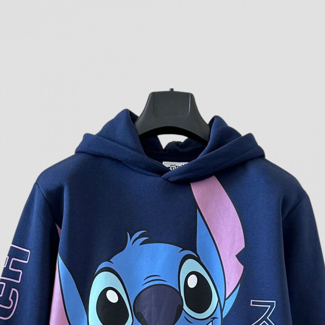 ORİJİNAL DISNEY STITCH BASKILI KAPÜŞONLU SWEATSHIRT ŞARDONLU 55129 MOR