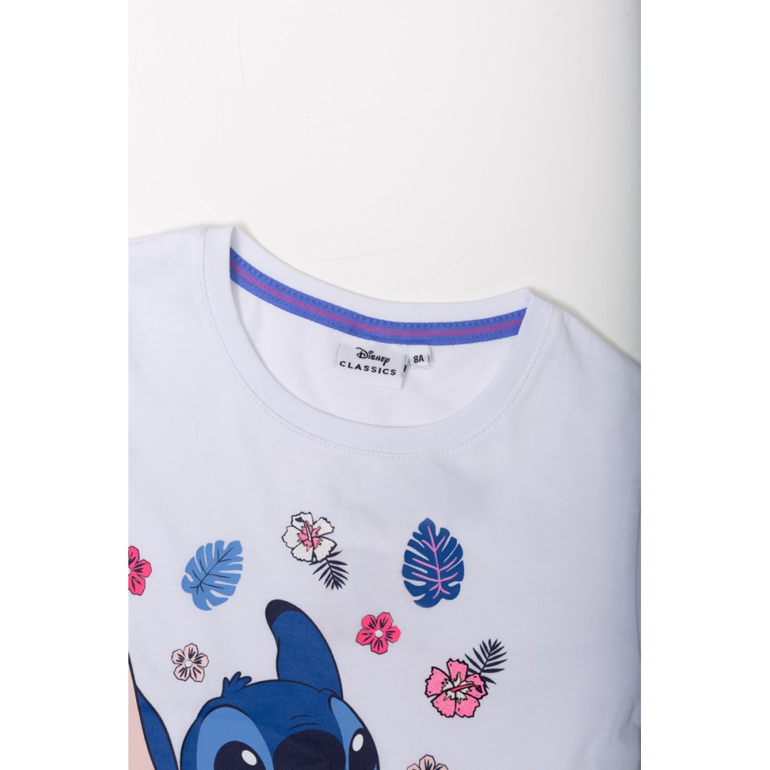 ORİJİNAL DISNEY STITCH ALOHA SİMLİ BASKILI PAMUK ÇOCUK T​SHIRT- 55127-BEYAZ