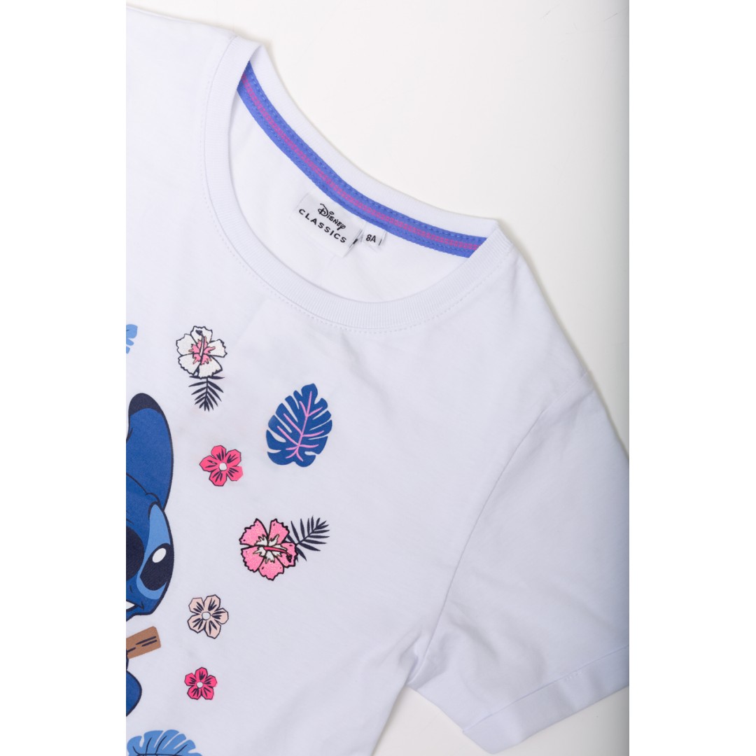 ORİJİNAL DISNEY STITCH ALOHA SİMLİ BASKILI PAMUK ÇOCUK T​SHIRT- 55127-BEYAZ