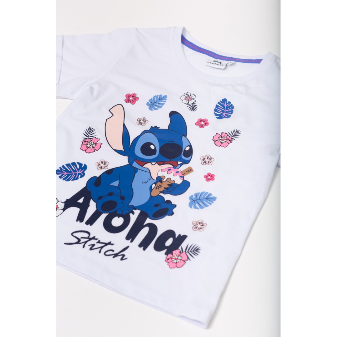 ORİJİNAL DISNEY STITCH ALOHA SİMLİ BASKILI PAMUK ÇOCUK T​SHIRT- 55127-BEYAZ