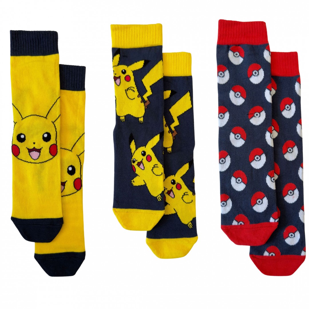 ORİJİNAL POKEMON PIKACHU UNISEX KADIN ERKEK 3 LÜ ÇORAP SETİ NW1060