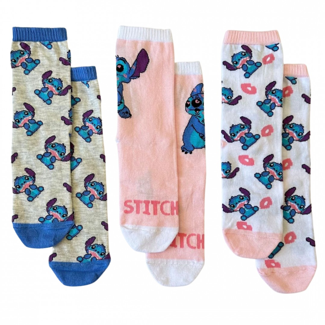 ORİJİNAL DISNEY STITCH  KADIN-KIZ ÇOCUK 3 LÜ ÇORAP SETİ NW1116