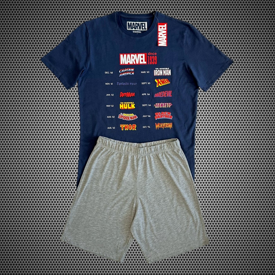 ORİJİNAL MARVEL ERKEK ALT ÜST TİŞÖRT ŞORT PİJAMA TAKIM LACİVERT-GRİ 55220