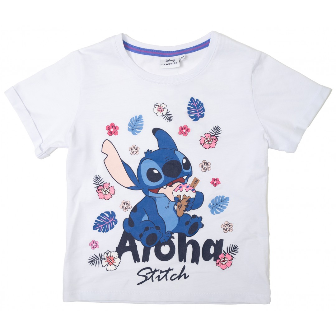 ORİJİNAL DISNEY STITCH ALOHA SİMLİ BASKILI PAMUK ÇOCUK T​SHIRT- 55127-BEYAZ